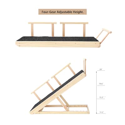 Adjustable Pet Ramp, Folding Portable Wooden Dog Cat Ramp with Safety Side Rails, Non-Slip Dog Step for Car, Bed, Couch - N/A