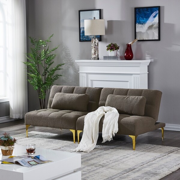 Versatility Sleeper Sofa Bed Teddy Fabric Convertible Futon Sofa