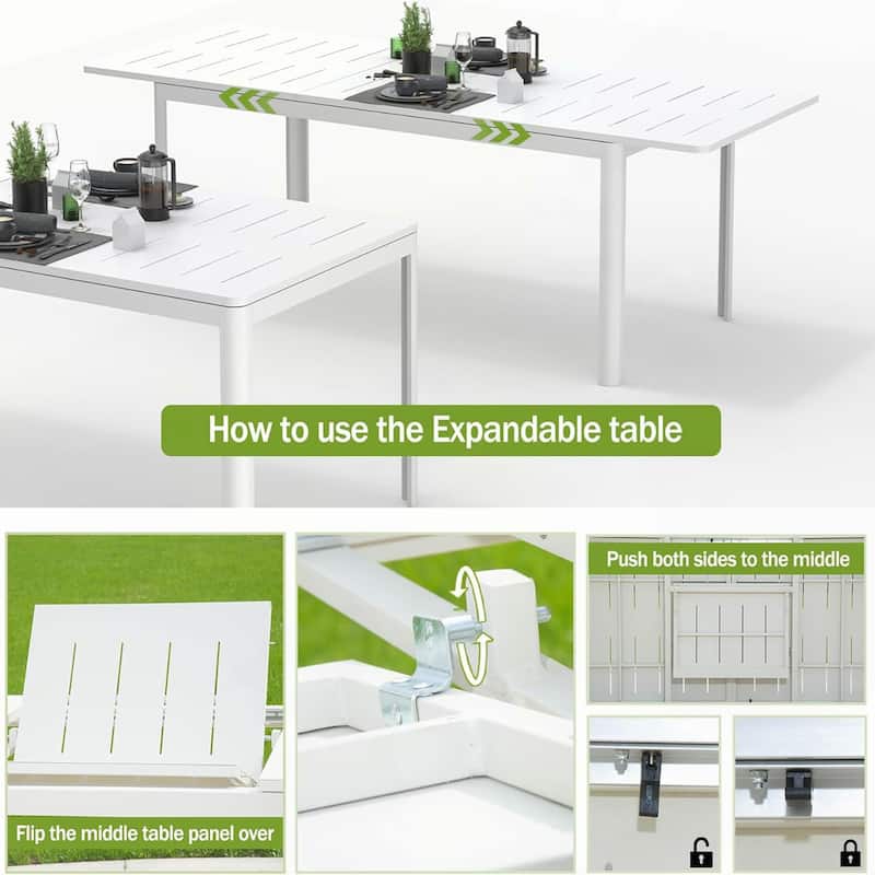 Patio aluminum Expandable Dining Table,Ivory White