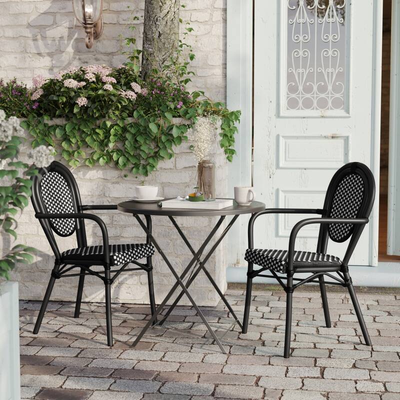 2 Pack All-Weather Commercial Paris Chairs with Arms and metal Frames