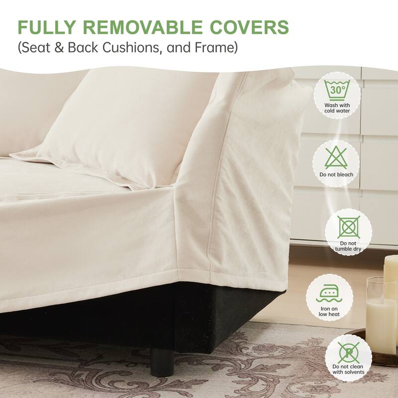 3-Seater Slipcovered U-Shape Sectional Deep Seat Sofa Couch with 2 Ottomans