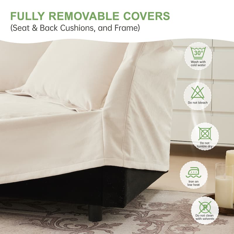 Modern Modular Deep Seat Sofa with Chenille Upholstery and Removable Covers for Living Room and Guest Room