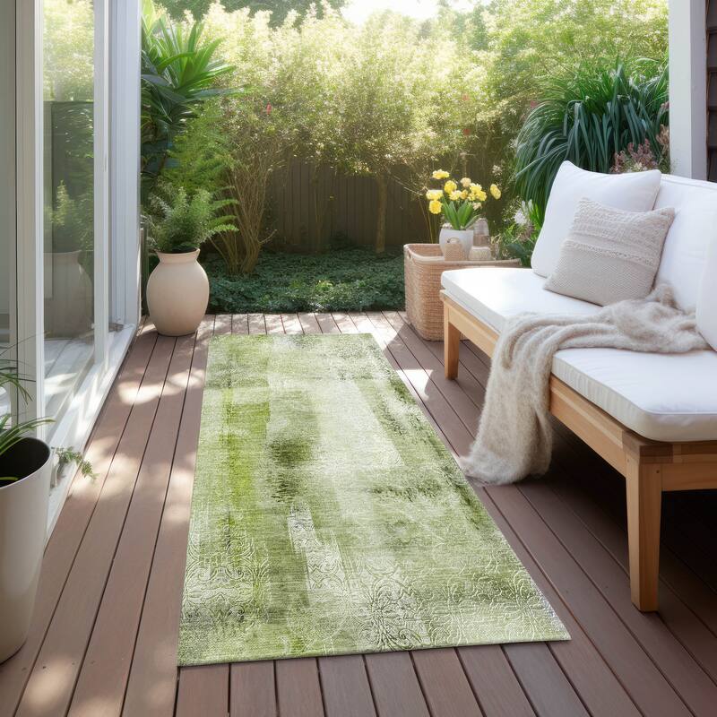 Machine Washable Indoor/ Outdoor Modern Imprints Chantille Rug - Sage - 2'3" x 7'6"