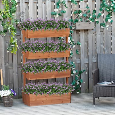 Outsunny 4-Tier Raised Garden Bed, Vertical Flower Pots Rack with Angle Adjustable Planter Boxes, Elevated Wooden Plant Stand