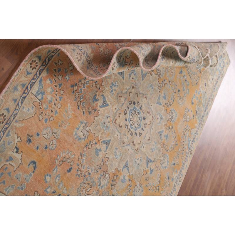 Hand Knotted Oriental 100% Wool Carpet Traditional Floral Oranges & Rust Mashad Area Rug - 8' 10'' X 5' 6''