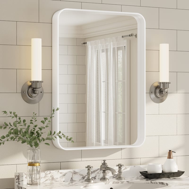 Aluminum Alloy Framed French Cleat Mounted Tempered Glass Wall Vanity Mirror - 28" x 20" - White