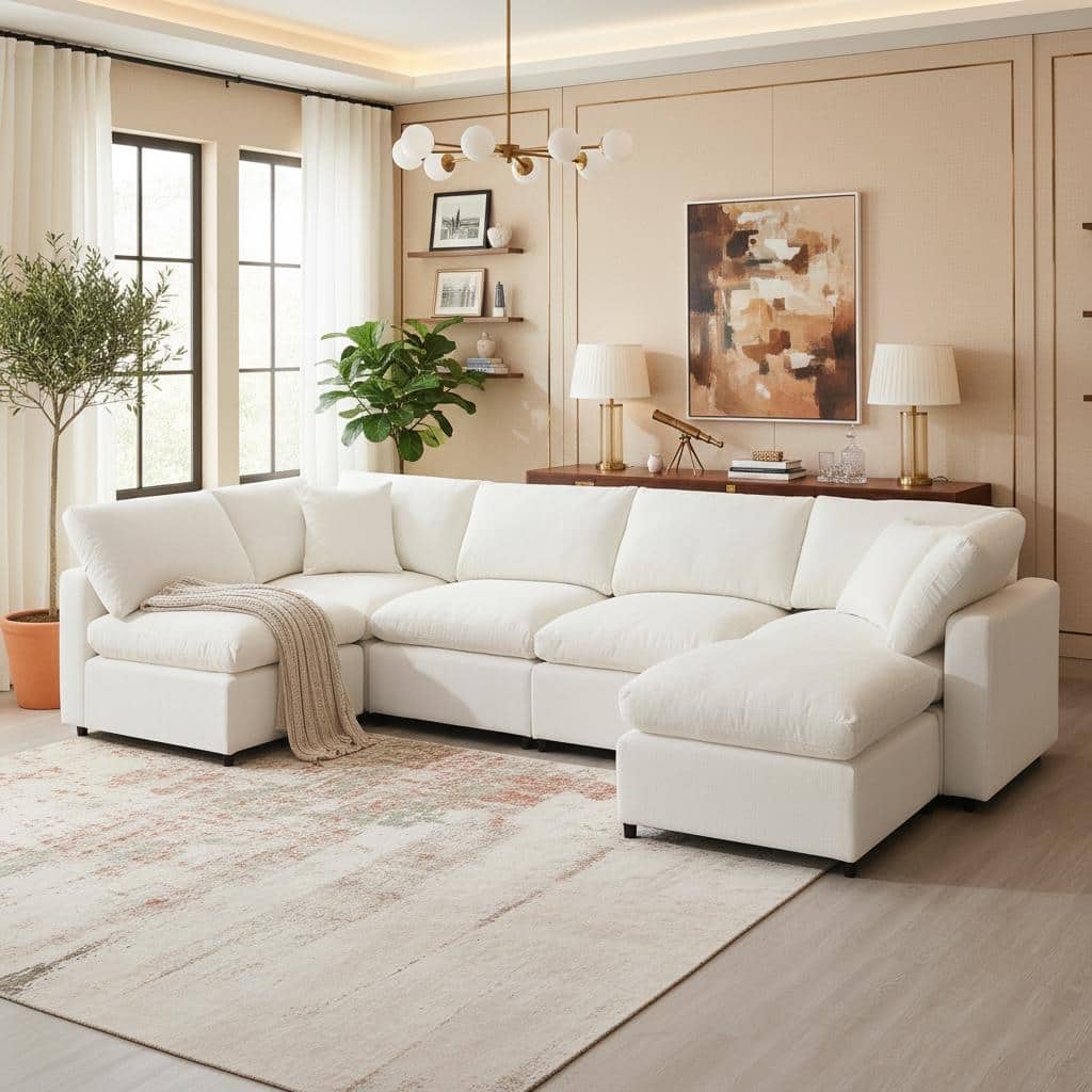 6-Piece Modular Cloud Chenille Sofa Bed with Ottoman by Harper&Bright Designs.