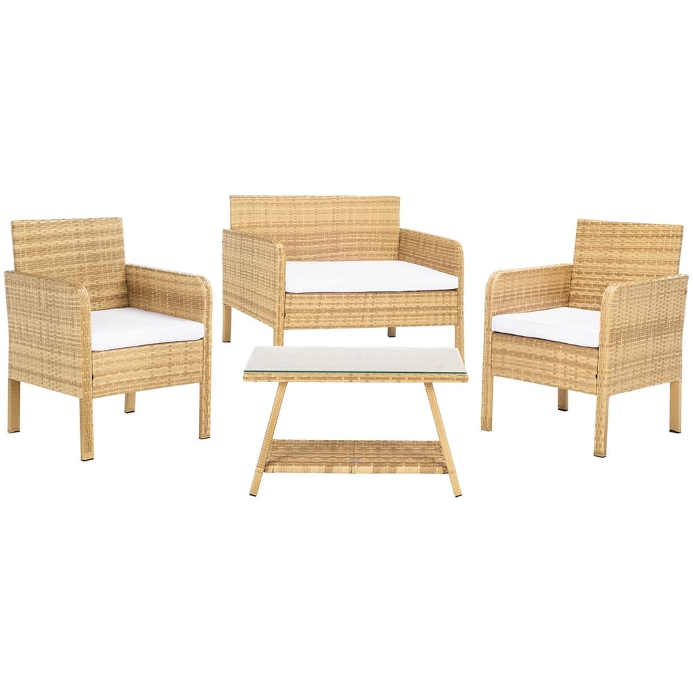 SAFAVIEH Outdoor Zsolt Wicker/ Steel 4-Piece Patio Conversation Set - 42W x 31D x 21H