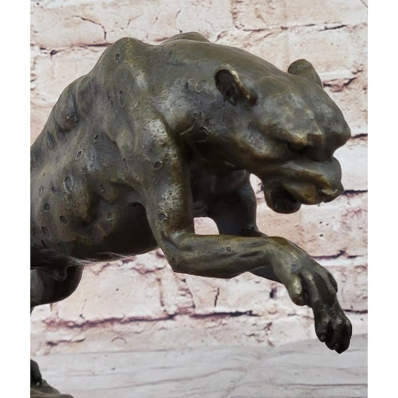Handmade Panther Jumping Bronze Sculpture Cubism Statue Cougar Puma Feline