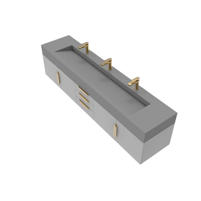 Nile 84" Wall Mounted Bathroom Vanity Set gr/ Gray Top