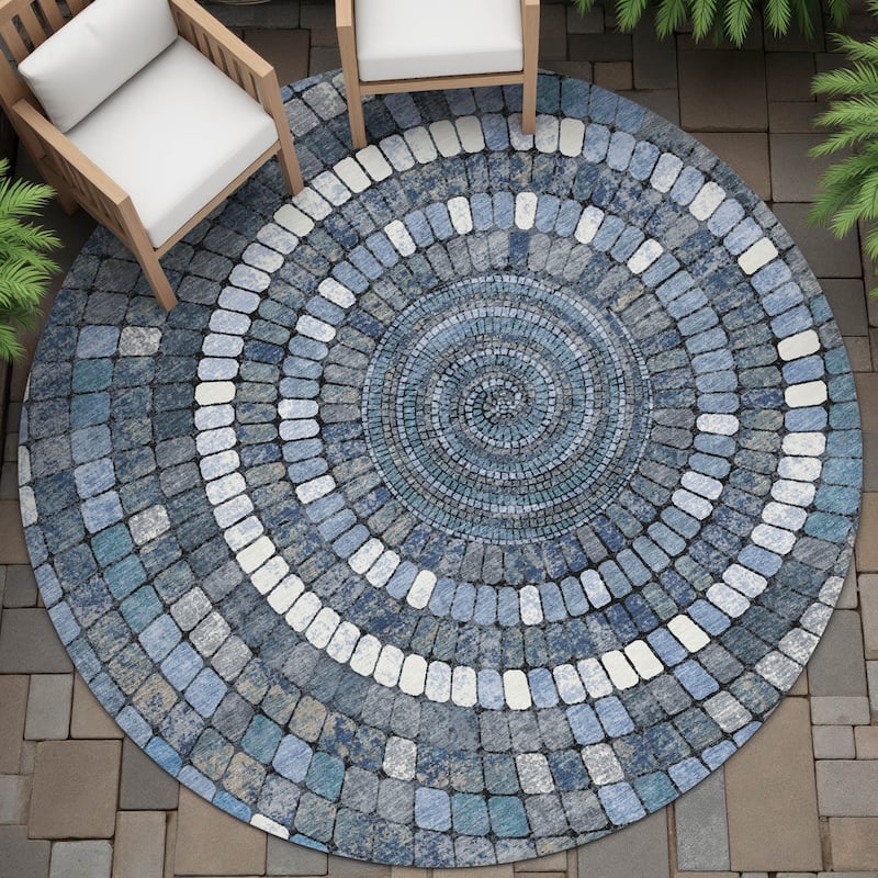 Machine Washable Indoor/Outdoor Contemporary Pinwheel Chantille Rug - Navy - 8' x 8'