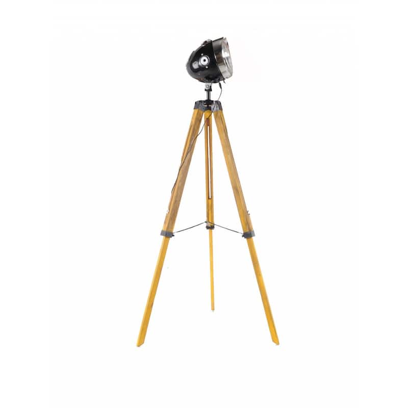 Brown Wood Tripod Floor Lamp with Cone Shade and Distressed Finish - 10" x 10" x 35" (D x W x H)