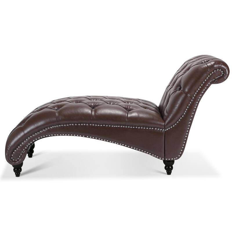 Modern 27.17" Upholstered Buttons Tufted Chaise Lounge Chair with Solid Wood Frame and Nailheads