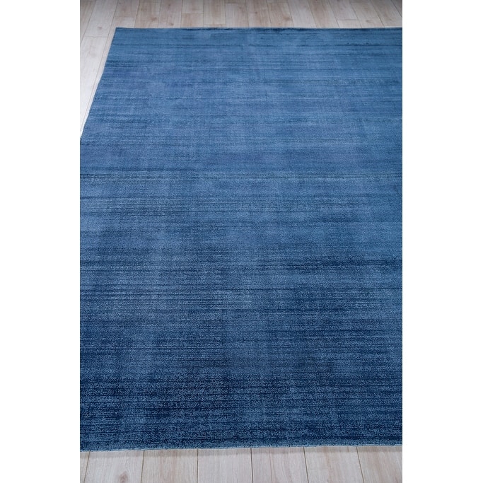 Exquisite Rugs Martelli Modern Handmade Handloomed Silky Nylon Navy Area Rug
