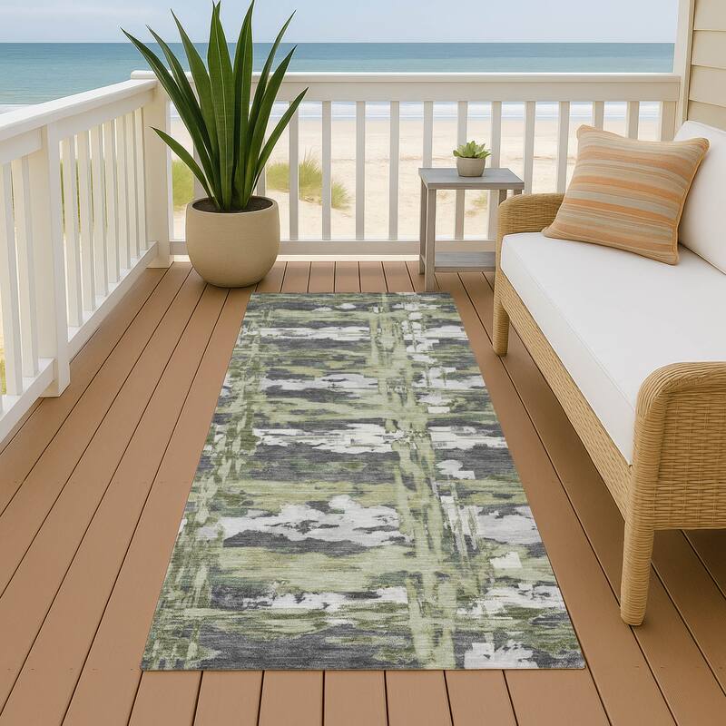 Machine Washable Indoor/ Outdoor Casual Fowler Chantille Rug - Aloe - 2'3" x 7'6"