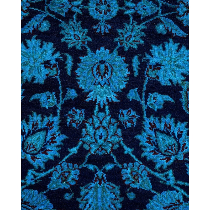 Overton Hand Knotted Wool Vintage Inspired Modern Contemporary Overdyed Blue Area Rug - 4' 1" x 6' 3"
