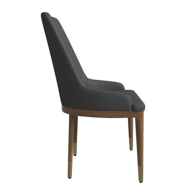 Dining Chair Upholstered in Leather with Rubberwood Frame Set of 2 Side Chair High Back and Gold Accent Legs