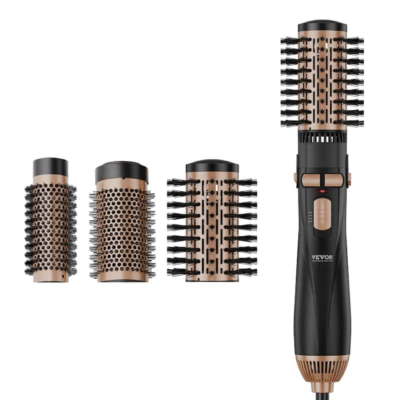 VEVOR Rotating Hair Dryer Brush, Ionic Hot Air Styling Brush with 3-Temp Blow Dryer Brush for Fast Drying Straightening Curling - Black