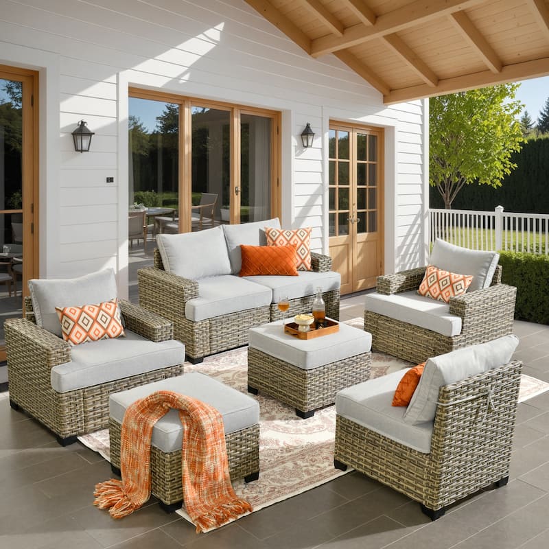 HOOOWOOO 7-piece Patio Furniture Conversation Set with Cushion - Grey