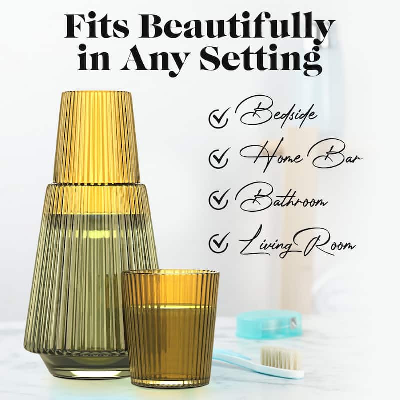 American Atelier Vintage Bedside Water Ribbed Carafe with Lid Tumbler