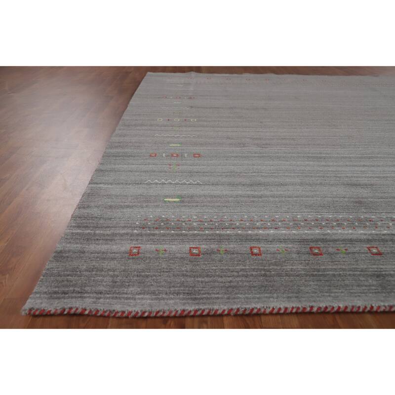 Hand Knotted Oriental 100% Wool Carpet Tribal Animal Pictorial Greys & Charcoal Gabbeh Area Rug - 9' 10'' X 7' 11''