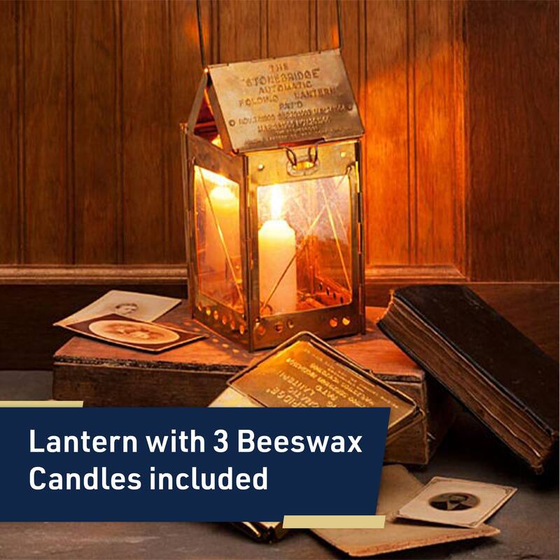 Kings County Tools Folding Brass Camping Candle Lantern with 3-Pack of Beeswax Emergency Candles