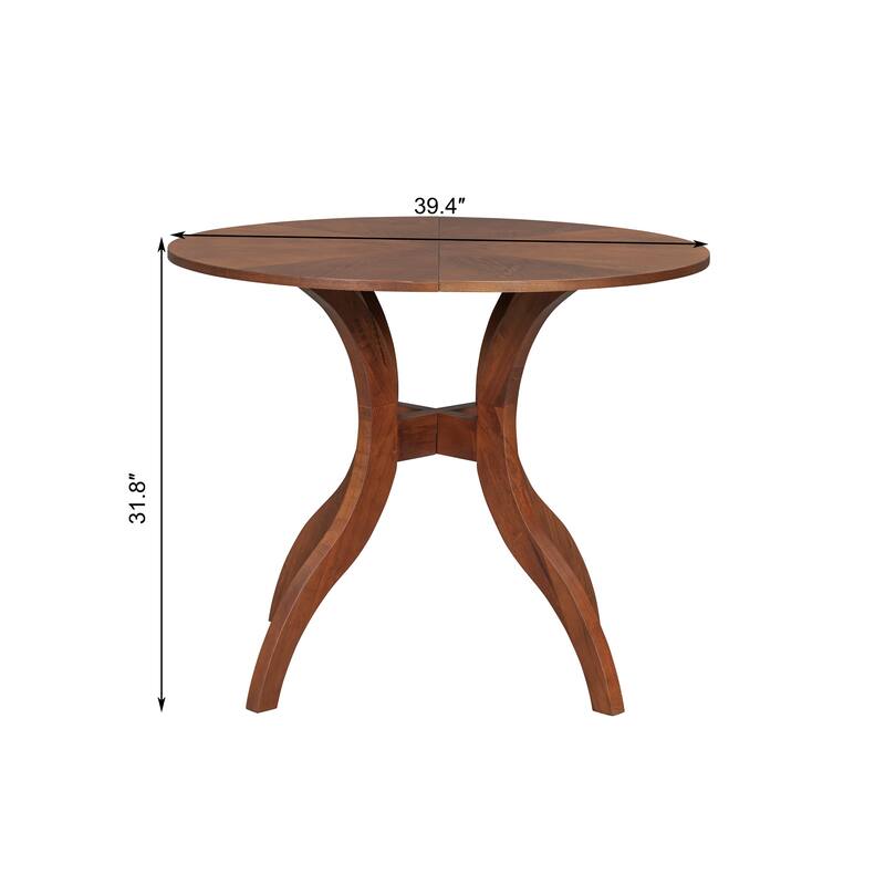 Dining Table Set:39.4" Round Table + 2 Chairs - Traditional Solid Wood Kitchen Set with Inlaid Tabletop, Elegant Curved Legs