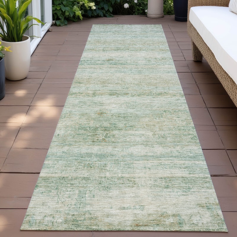 Machine Washable Indoor/Outdoor Watercolor Ombre Chantille Rug - Green - 2'3" x 7'6"