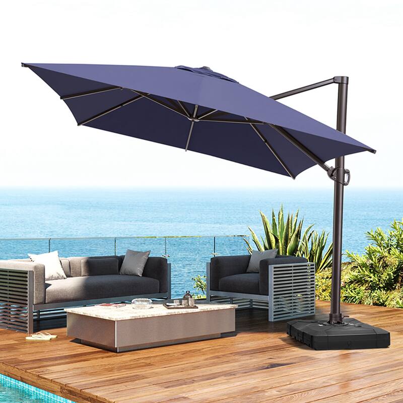 10x13FT Patio Cantilever Umbrella Outdoor Offset Umbrella 360-Degree Rotation with No Base - Navy Blue