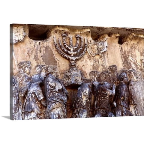 "Relief on wall of Forum depicting Roman troops taking menorah from temple" Canvas Wall Art