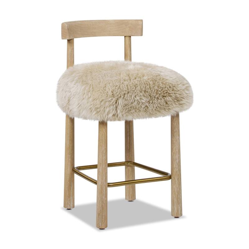 Jennifer Taylor Home Arden 27.5 Genuine Sheepskin Counter Height Bar Stool, Natural Blonde
