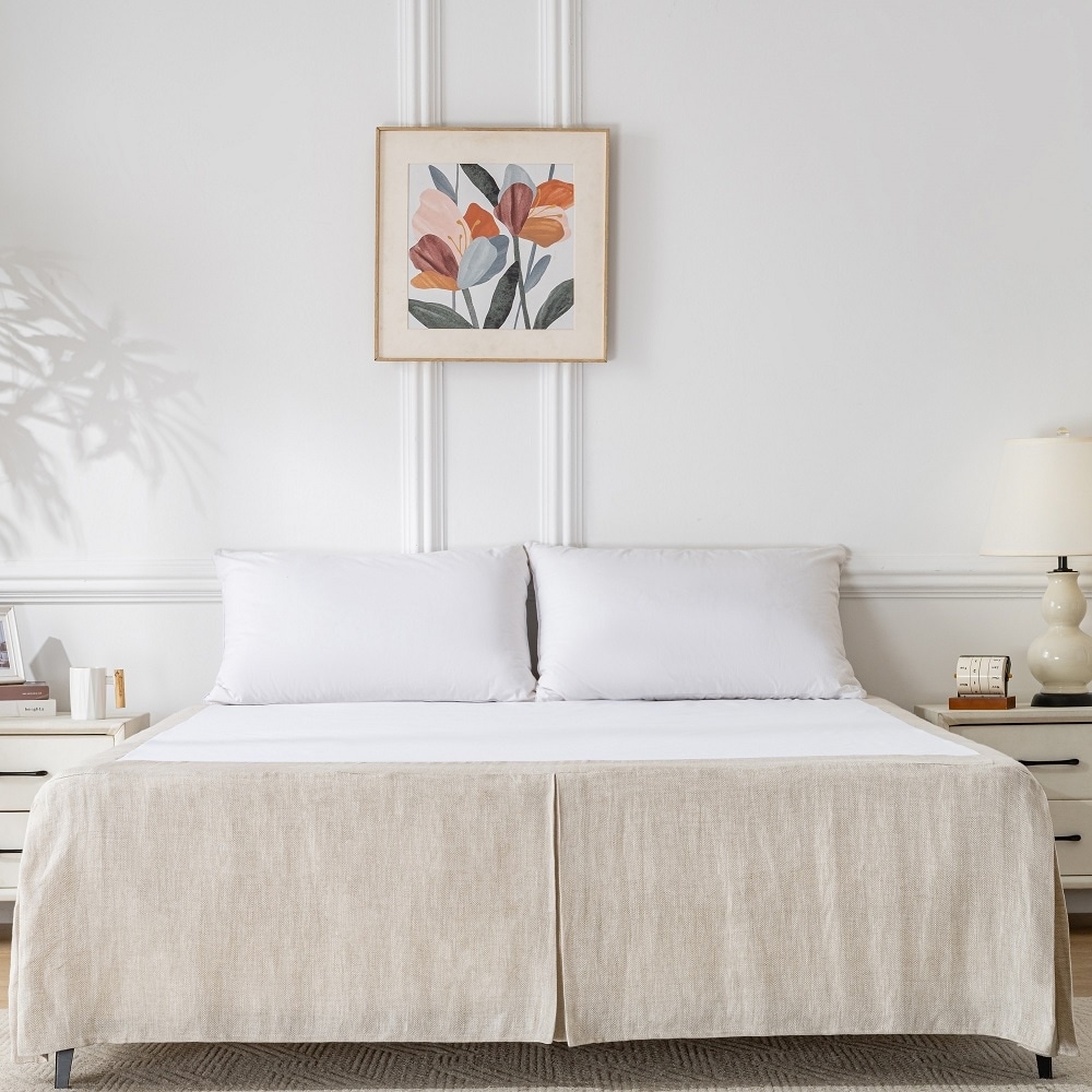 Pinch Pleat Linen Cotton Textured Bedskirt, 16" Tailored Drop for Twin, Full, Queen, King Size