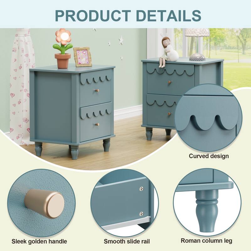 2 Drawers Nightstand Curved Design Cloud Bedside Table