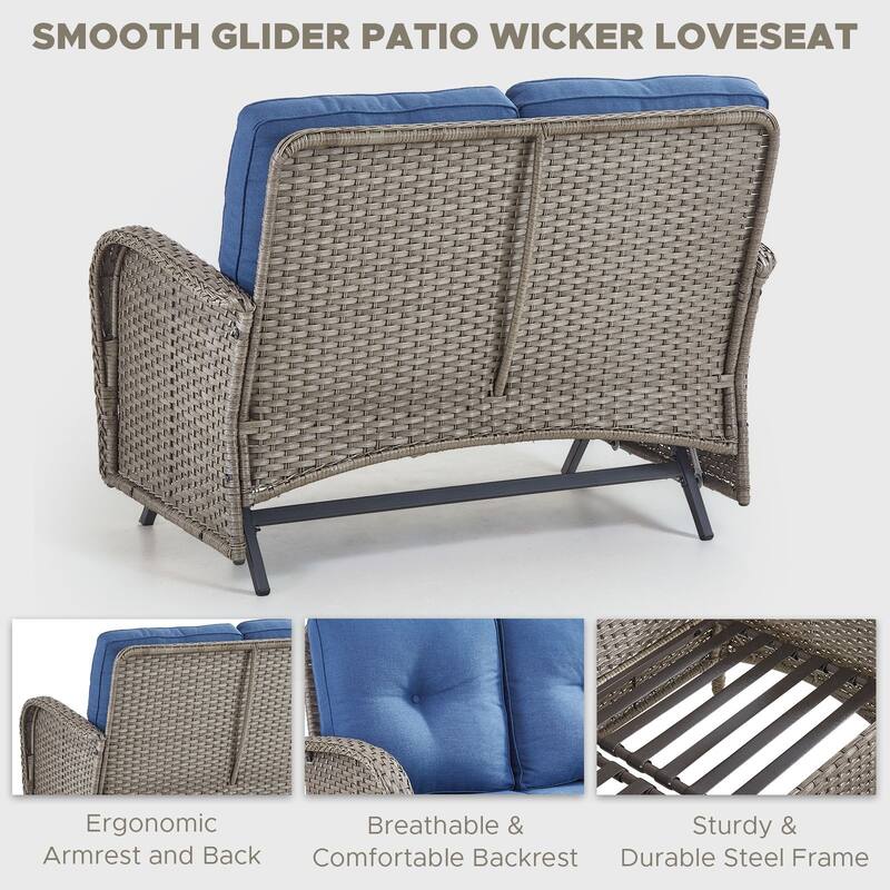Outdoor Glider Loveseat Sofa with Swivel Chair Set