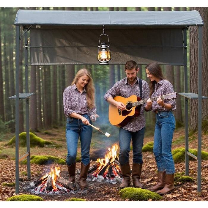 Stylish Arch Grill Gazebo with Sun Shade Panel and Side Awning for Outdoor BBQs and Parties