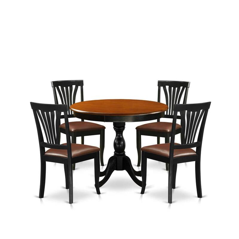 HomeStock 5-Piece Black and Cherry Finish Solid Wood Top Dining table with 4 Chairs with Slat Back