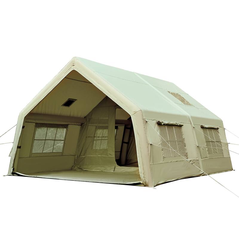 Erommy Inflatable Camping Tent, Glamping Tents 4 Season Waterproof Windproof Cotton Tent with Stove Jack & Mesh Windows & Pump