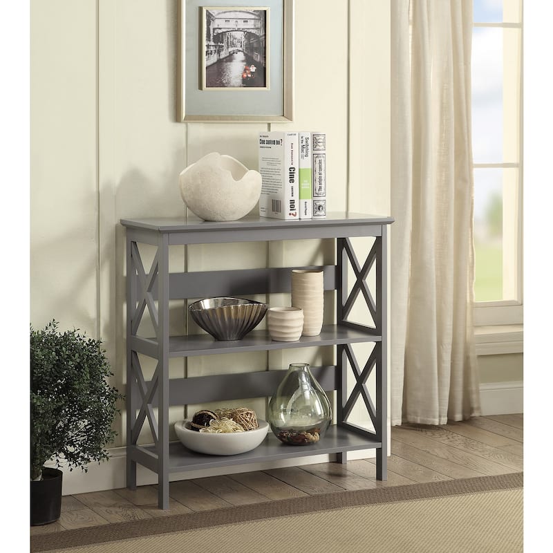 3-Tier Bookcase with Open Shelving and X-Pattern Detailing for Modern Storage and Display - 11.75