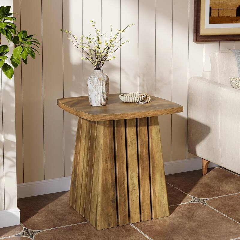 22" Small Brown Side Table with Sturdy Top, Farmhouse Nightstand for Bedroom