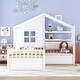 preview thumbnail 2 of 17, Twin Size Platform Bed with Linen Upholstered Sofa, Semi-enclosed House Bed Frame with Drawers and Storage Shelf for Kids