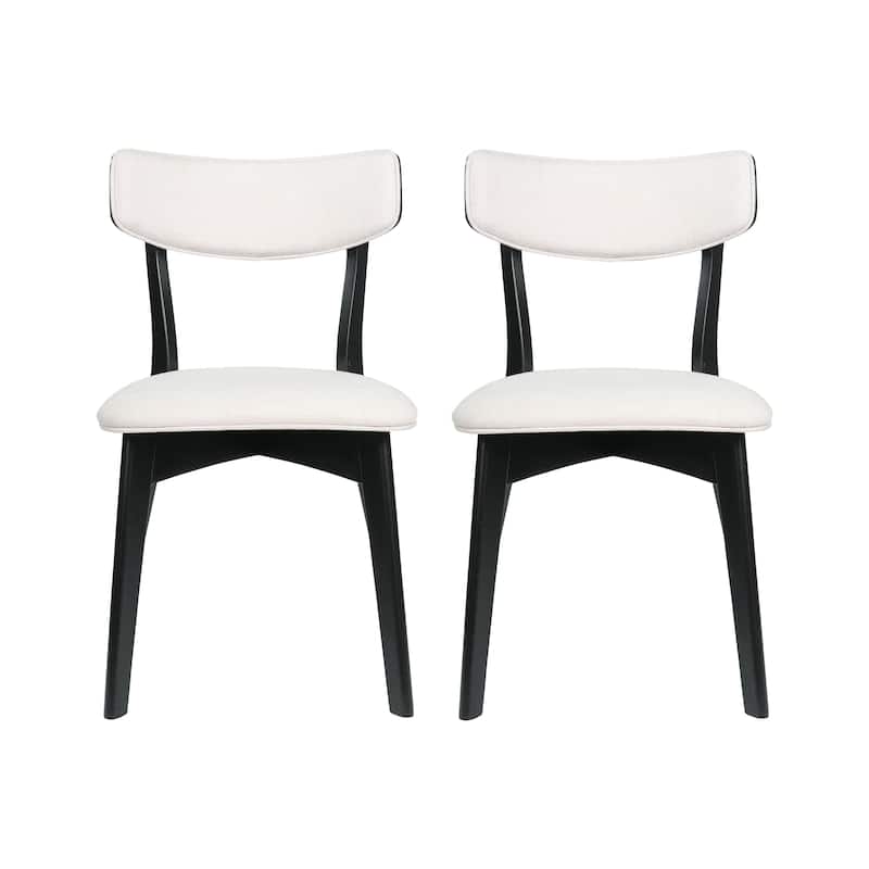Chazz Mid-Century Modern Upholstered Rubberwood Dining Chairs (Set of 2) by Christopher Knight Home - Light Beige + Matte Black