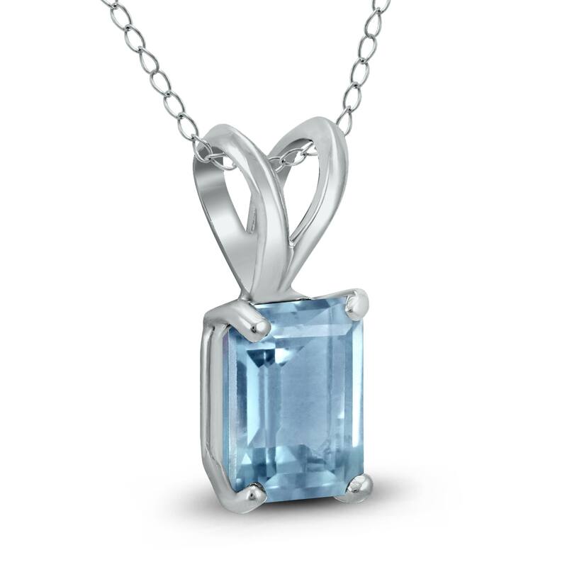 Marquee 14K White Gold 6x4MM Emerald Shaped Aquamarine Pendant