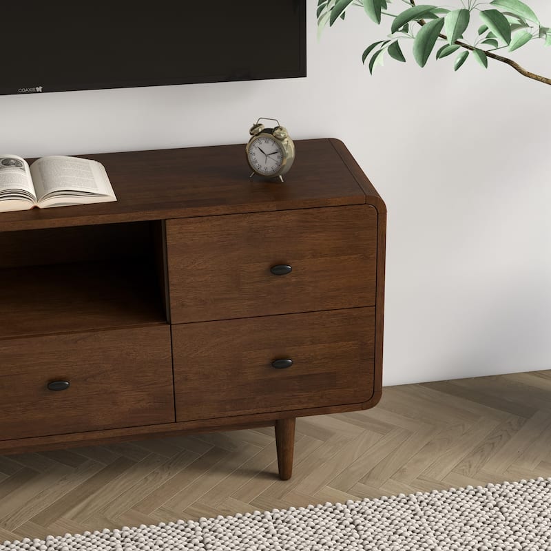 Seamore Mid Century Modern High Profile Solid Wood Universal TV Media Stand, Entertainment Unit up to 60 inch Wide