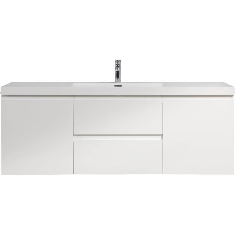 ABRUZZO 60" Floating Bathroom Vanity with Integrated Resin Top Basin 2 Cabinets 2 Soft Close Drawers Full Assembly