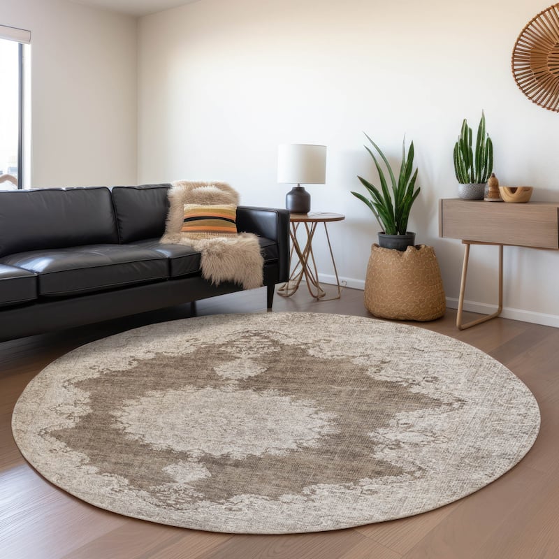 Premium Washable Super Soft Vintage Traditional Mayfield Rug - Brown - 8' x 8'