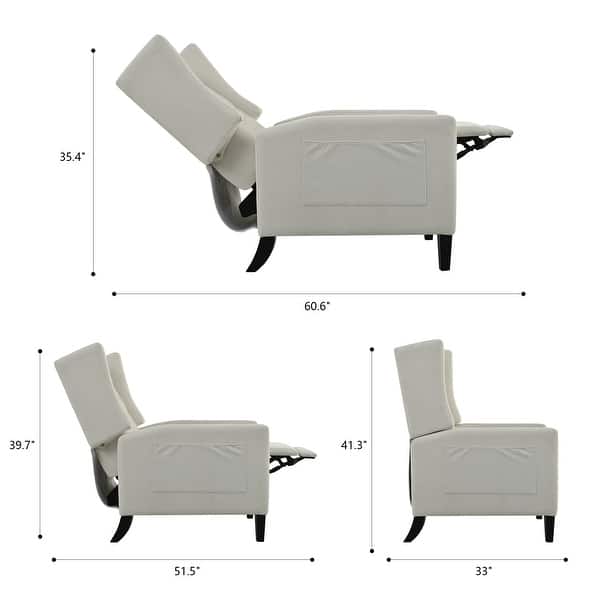 dimension image slide 4 of 6, Manual Adjustable WingBack Recliner Chair, with Foldable Side Table, USB Charging Ports, PushBack Reclining Chairs