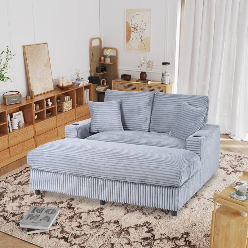 GDFStudio - Polyester 50.9" Loveseat Chaise with Cup Holders