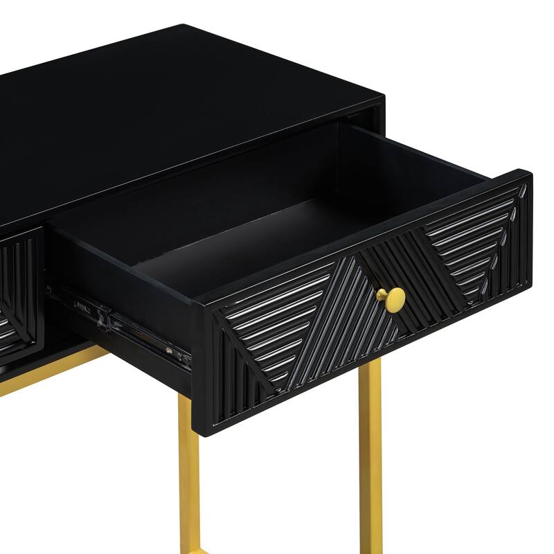 38" Modern Console Table with Two Drawers and Gold Metal Base for Entryway, Living Room