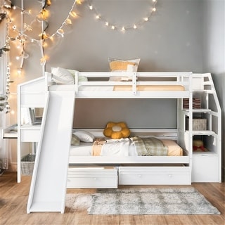 Twin over Twin Bunk Bed with Slide and Desk