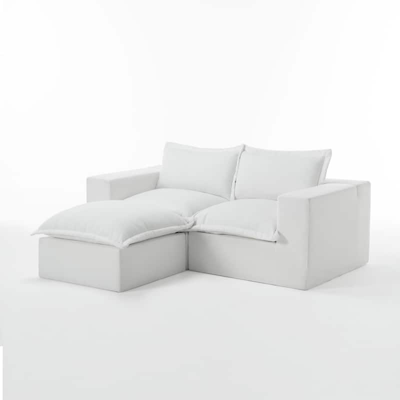Chenille No Assembly Modular Sectional Sofa Cloud Couch with Ottoman - Beige-3Piece
